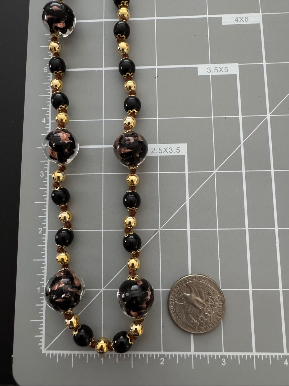 Vintage Italian Venetian Murano Art Glass Gold Foil Beaded Necklace Hand Knotted - Picture 10 of 10